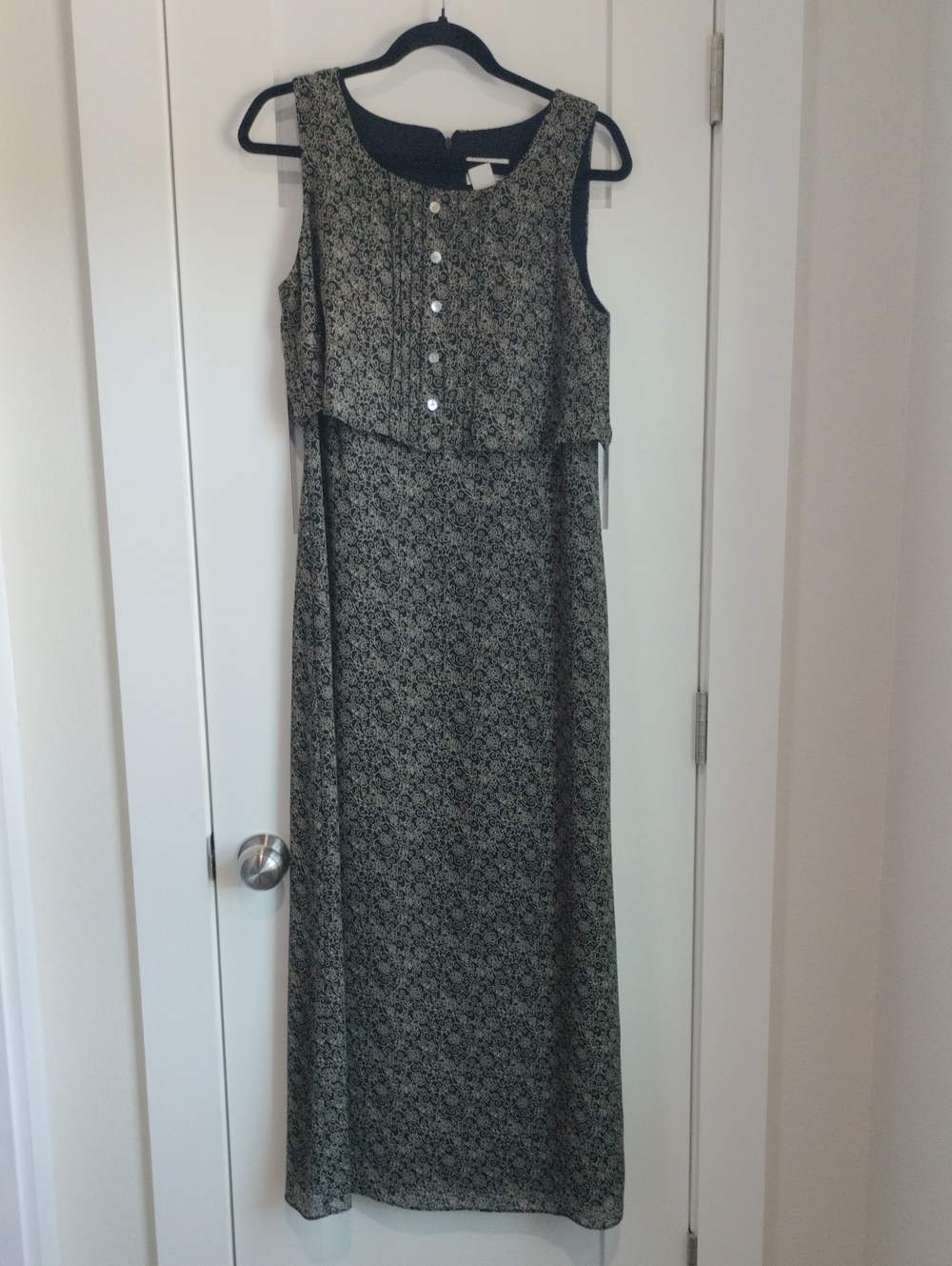 Sleeveless Black Floral Dress with Button Front